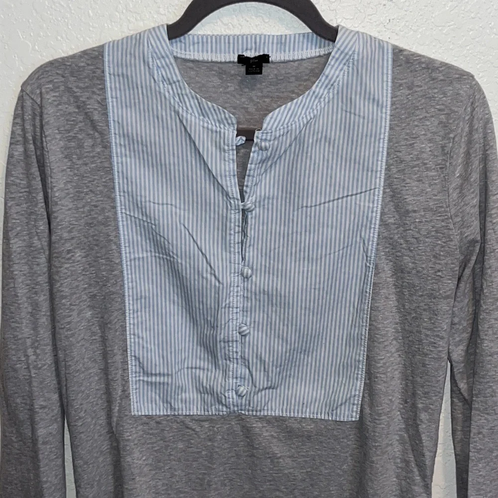 J Crew gray long sleeve shirt with blue/white striped inlay size S